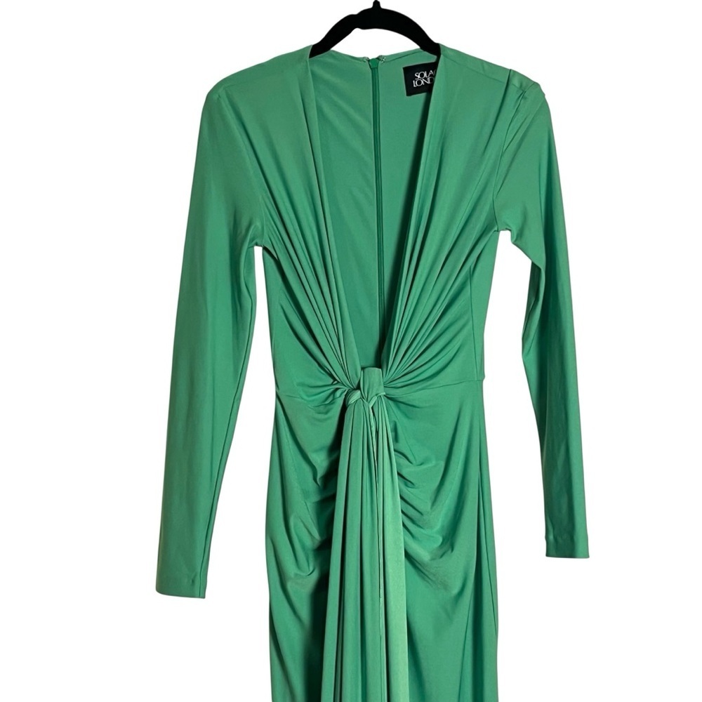 Solace London Lorena Dress Green Plunge Neck Midi Long Sleeve Draped Bodycon XS - Picture 5 of 14